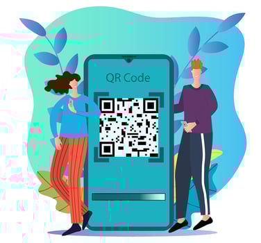 Flat vector illustration.People use smartphones to scan the QR code.Can be used for banner, poster and web site.