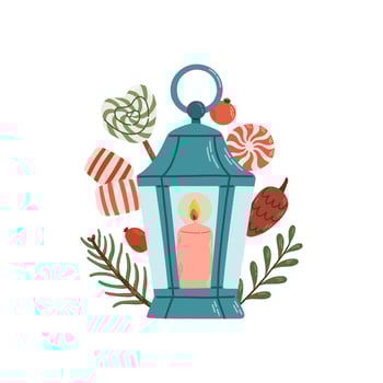 Christmas lantern winter decor flat design isolated vector illustration