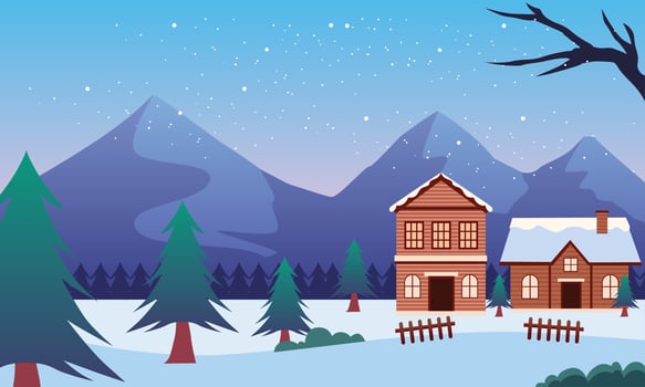 Christmas Landscape Background Illustration, Christmas Card Design. Christmas Scene in Winter Season vector