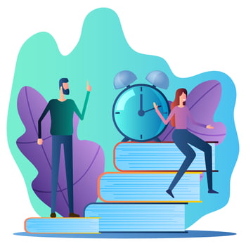 Working time management.People, books, and watches.Time control,time management.vector illustration. vector