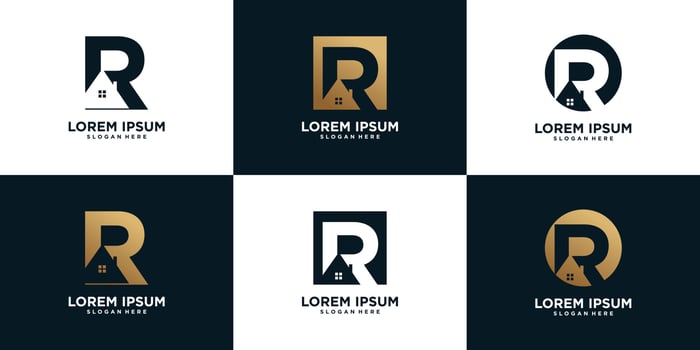 R logo collection with house concept Premium Vector