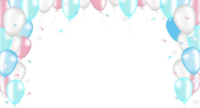 Balloon frame with confetti and serpentine. Vector illustration for card, party, design, flyer, poster, decor banner