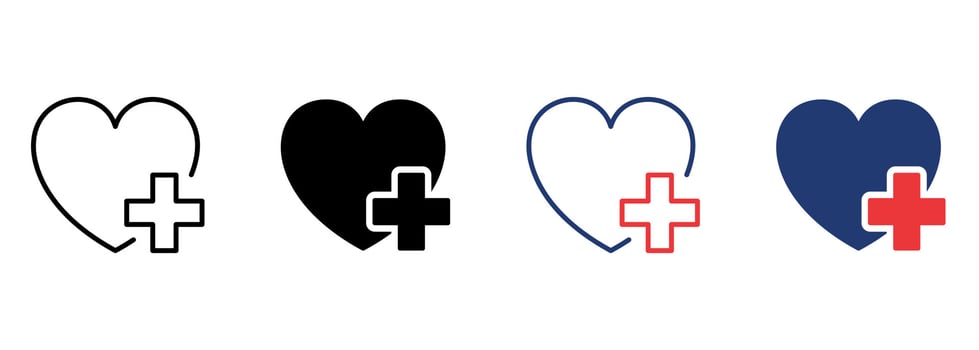 Heart with Plus Icon. Donation Concept. Charity and Humanitarian Aid Pictogram. Healthcare Assistance Icon. Editable Stroke. Isolated Vector Illustration.