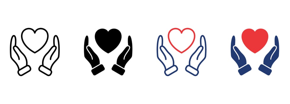 Hands Holding Love Heart. Care, Save, Charity, Volunteering and Donate Concept. Symbol of Goodness, Love, Hope and Mercy. Symbol of Love and Charity. Editable stroke. Vector illustration.