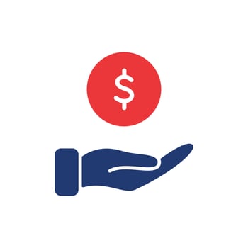 Hand with Dollar Coin Silhouette icon. Charity and Donation Concept. Financial Help for Needy. Sponsorship Supporter Icon. Vector illustration.