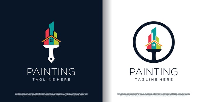 Painting logo design with creative unique style Premium Vector