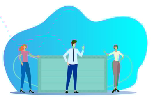 People and a medical mask.People are reminded of the importance of wearing medical masks. Flat vector illustration