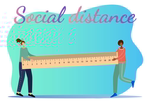 Social distance.People hold a ruler between them.Flat vector illustration.