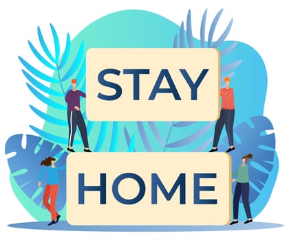 Stay home.People hold a sign that says stay at home.Flat vector illustration.