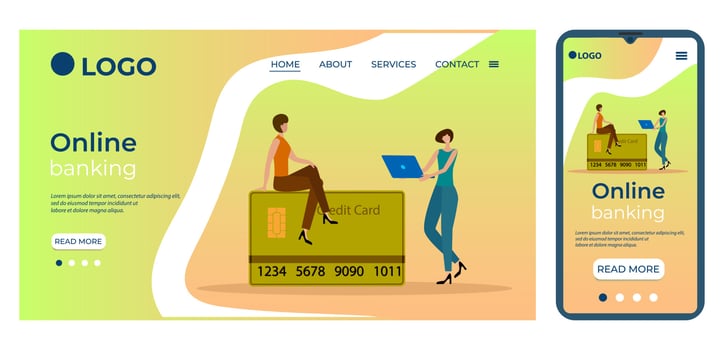Online banking.Template for the user interface of the website's home page.Landing page template.The adaptive design of the smartphone.vector illustration. vector
