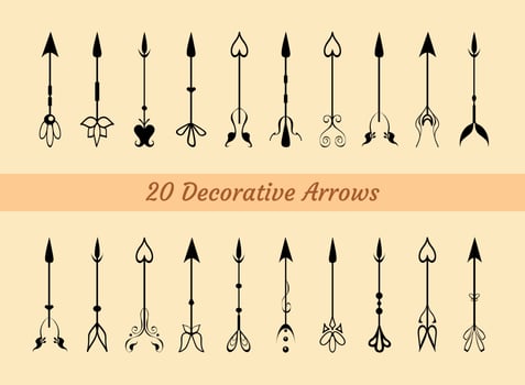 Ornate Hand-Drawn Black Arrows. Set of Modern Vector Cursor Elements for Prints, Decoration