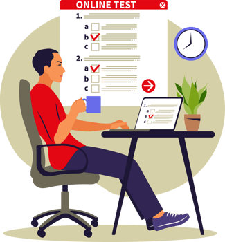 Concept online testing, e-learning, examination on computer. Flat png