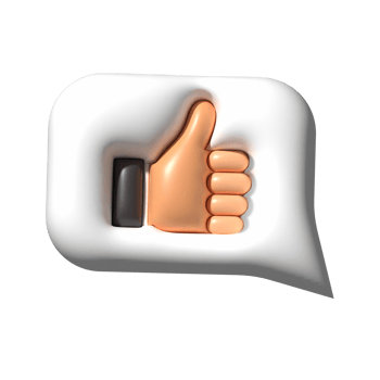 3D thumb up hand gesture speech bubble. Like sign social media icon png