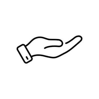 Hand Poor Person Line Black Icon. Poverty People Hold Palm Ask Beg Help Linear Pictogram. Homeless Human Give Helpful Charity Money Outline Sign. Editable Stroke. Isolated Vector Illustration.