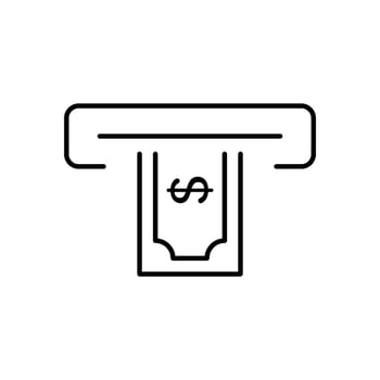 Insert Deposit Financial Transaction Line Icon. Withdraw Money Service in Automated Machine Teller Pictogram. Withdraw Cash in Bank ATM Outline Icon. Editable Stroke. Isolated Vector Illustration.