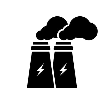 Power Station Electricity Energy Silhouette Icon. Factory Industry Building with Smoke Glyph Pictogram. Industrial Production Nuclear Pollution Sign. Power Plant. Isolated Vector Illustration.