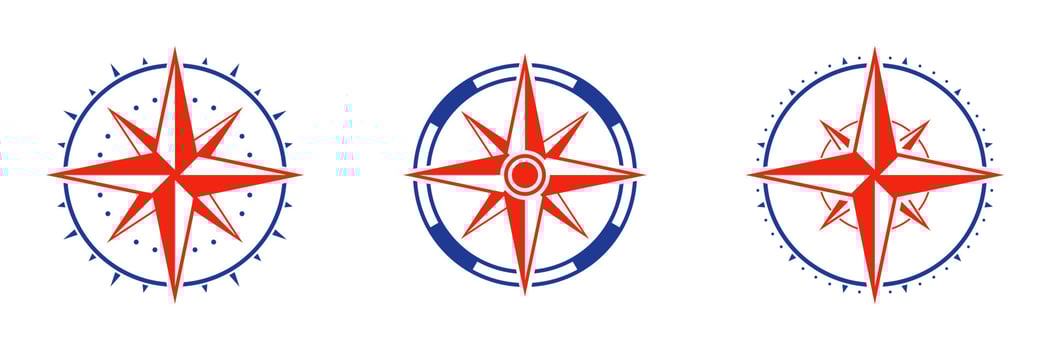 Adventure Direction Arrow to North South West East Orientation Navigator Modern Sign. Compass Map Silhouette Icon Set. Rose Wind Navigation Retro Equipment Pictogram. Isolated Vector Illustration.