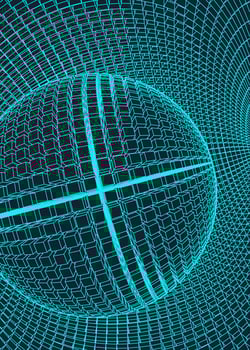Abstract vector landscape background. Cyberspace grid. 3d technology illustration.