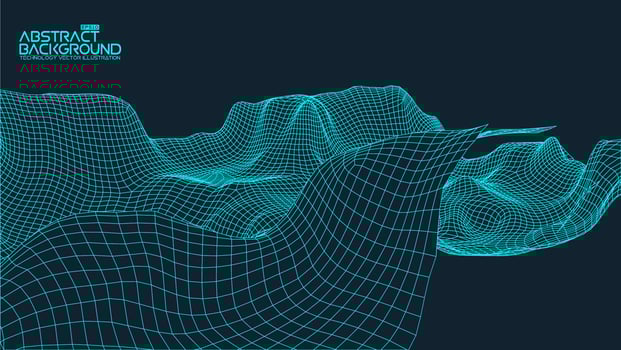 Abstract vector landscape background. Cyberspace grid. 3d technology vector illustration.