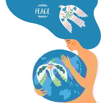 Woman and dove of peace. Vector isolated illustration. Elements for card, poster, flyer and other use