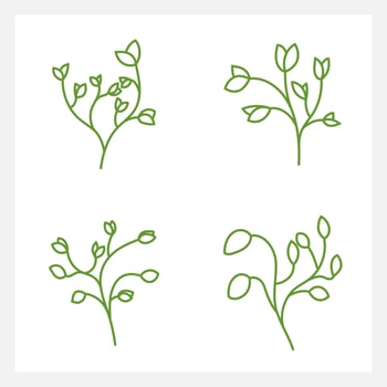 Hand drawn Set of leaf line art vector