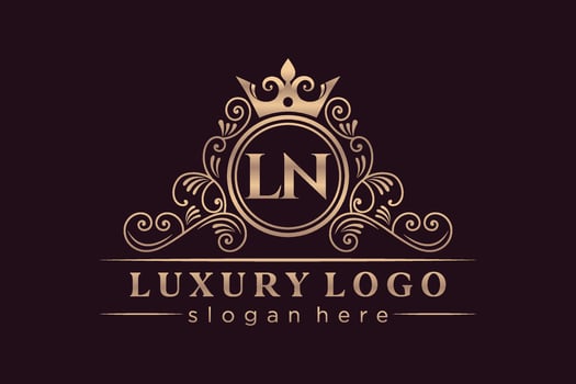 LN Initial Letter Gold calligraphic feminine floral hand drawn heraldic monogram antique vintage style luxury logo design Premium Vector