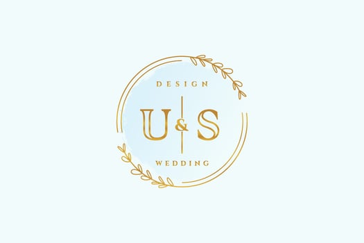 Initial US beauty monogram and elegant logo design handwriting logo of initial signature, wedding, fashion, floral and botanical with creative template. vector