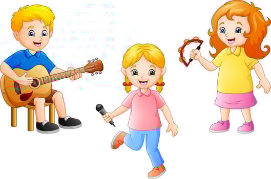 Cartoon kid playing music together vector