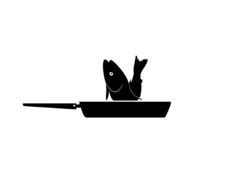Silhouette of the Chicken Meat on the Frying Pan for Logo, Apps, Website, Pictogram,  Art Illustration or Graphic Design Element. Vector Illustration