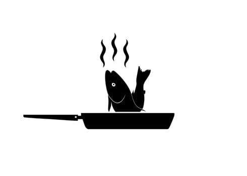 Silhouette of the Chicken Meat on the Frying Pan for Logo, Apps, Website, Pictogram,  Art Illustration or Graphic Design Element. Vector Illustration
