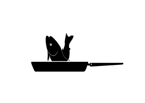 Silhouette of the Chicken Meat on the Frying Pan for Logo, Apps, Website, Pictogram,  Art Illustration or Graphic Design Element. Vector Illustration