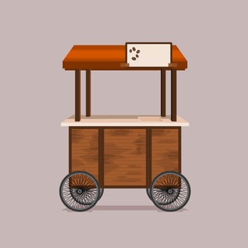 Editable Detailed Street Wooden Mobile Coffee Cart Vector Illustration With Signboard for Cafe Related Concept