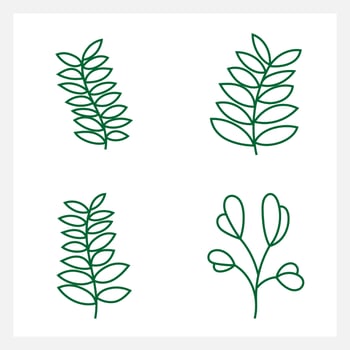 Hand drawn Set of leaf line art vector