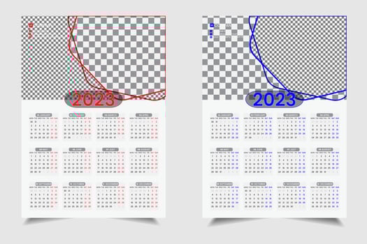 2023 1 page wall calendar design vector