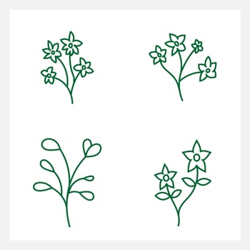 Hand drawn Set of leaf line art vector