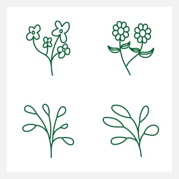 Hand drawn Set of leaf line art vector
