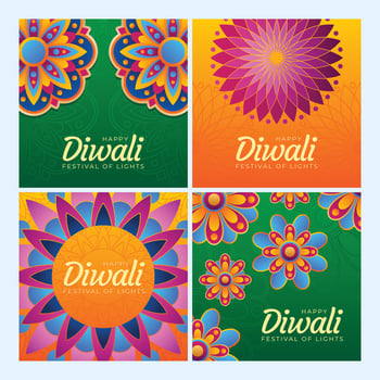 Diwali Festival With Indian Rangoli Social Media Templates vector