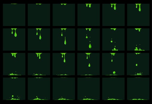 Green slime animation, animated drip sprite effect vector