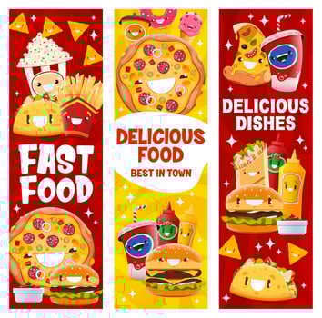 Cartoon fast food characters vertical banners vector