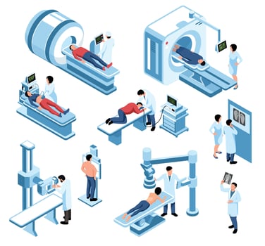 Isometric Ultrasound Xray Scan Diagnostic Icon Set vector