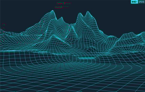 3D Wireframe Terrain Wide Angle EPS10 Vector