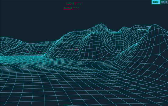 3D Wireframe Terrain Wide Angle EPS10 Vector