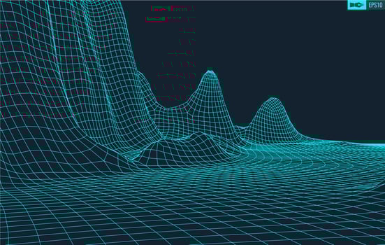3D Wireframe Terrain Wide Angle EPS10 Vector