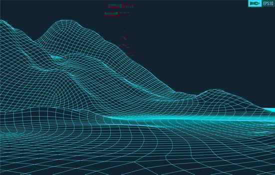 3D Wireframe Terrain Wide Angle EPS10 Vector