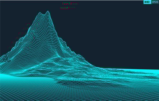 3D Wireframe Terrain Wide Angle EPS10 Vector