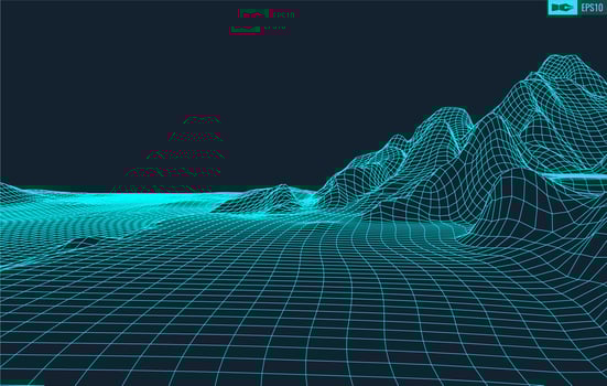 3D Wireframe Terrain Wide Angle EPS10 Vector