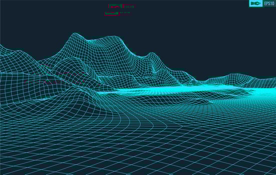 3D Wireframe Terrain Wide Angle EPS10 Vector