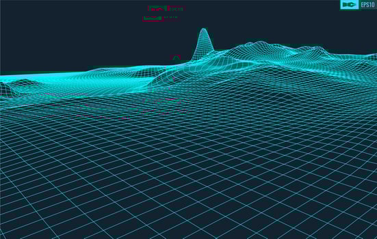 3D Wireframe Terrain Wide Angle EPS10 Vector