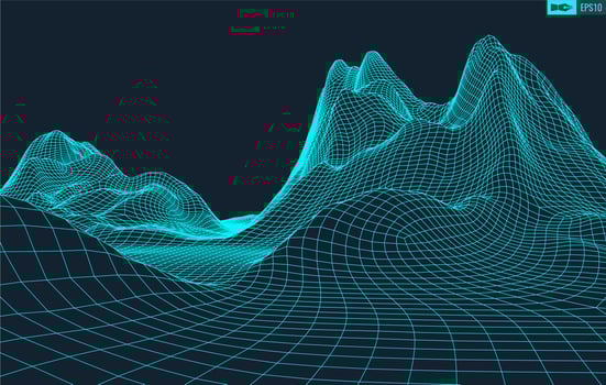 3D Wireframe Terrain Wide Angle EPS10 Vector