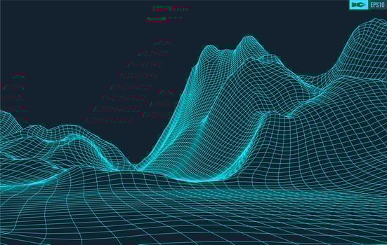 3D Wireframe Terrain Wide Angle EPS10 Vector